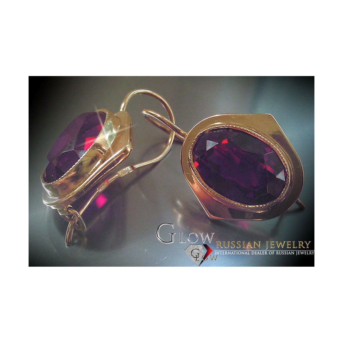 Boucles d’oreilles en or rose soviétique russe 14k 585 vec135 alexandrite rubis émeraude saphir ...