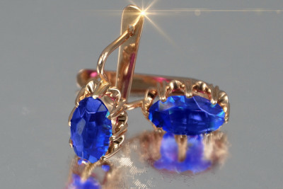 Ruso soviético rosa rosa 14k 585 pendientes de oro vec139 alejandrita rubí esmeralda zafiro ...