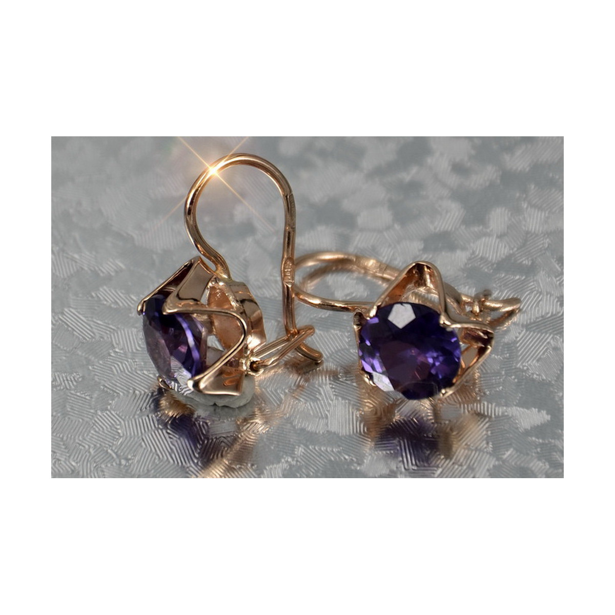 Boucles d’oreilles en or rose soviétique russe 14k 585 vec142 alexandrite rubis émeraude saphir ...