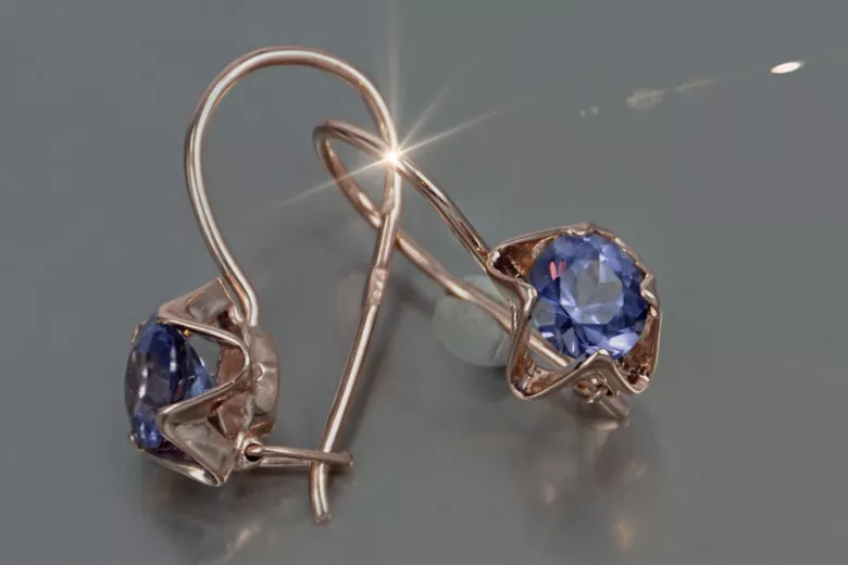 Boucles d’oreilles en or rose soviétique russe 14k 585 vec142 alexandrite rubis émeraude saphir ...