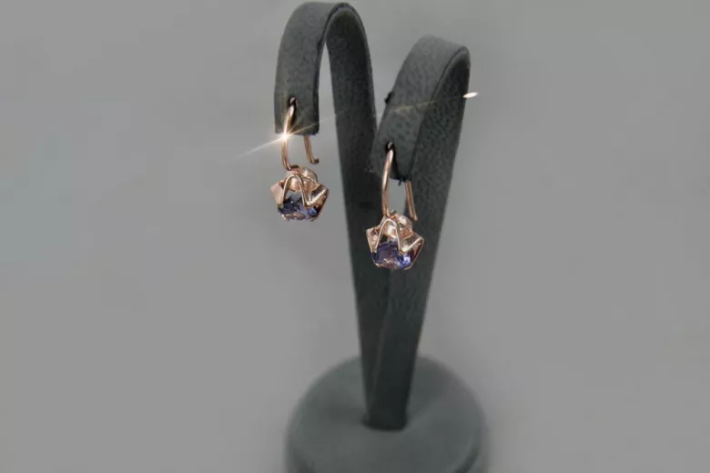 Boucles d’oreilles en or rose soviétique russe 14k 585 vec142 alexandrite rubis émeraude saphir ...