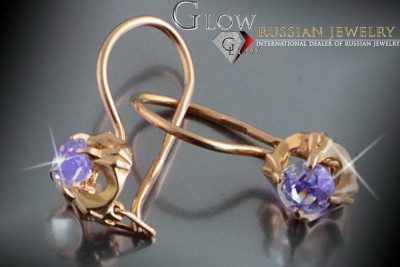 Boucles d’oreilles en or rose soviétique russe 14k 585 vec146 alexandrite rubis émeraude saphir ...