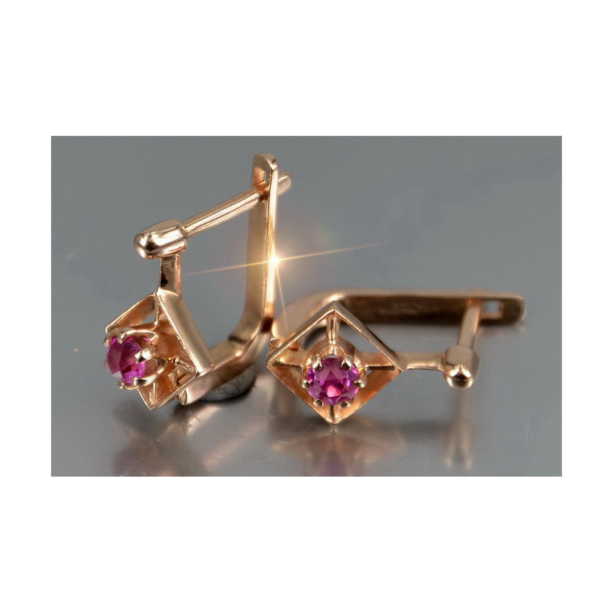 Boucles d’oreilles en or rose soviétique russe 14k 585 vec179 alexandrite rubis émeraude saphir ...