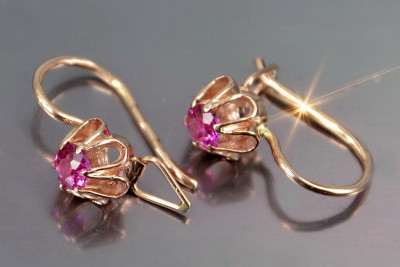 Russische Sowjetische Rose Pink 14k 585 Gold Ohrringe vec182 Alexandrit Rubin Smaragd Saphir ...