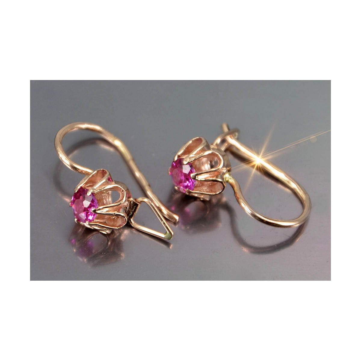 Vintage rose pink 14k 585 gold earrings vec182 alexandrite ruby emerald sapphire ...