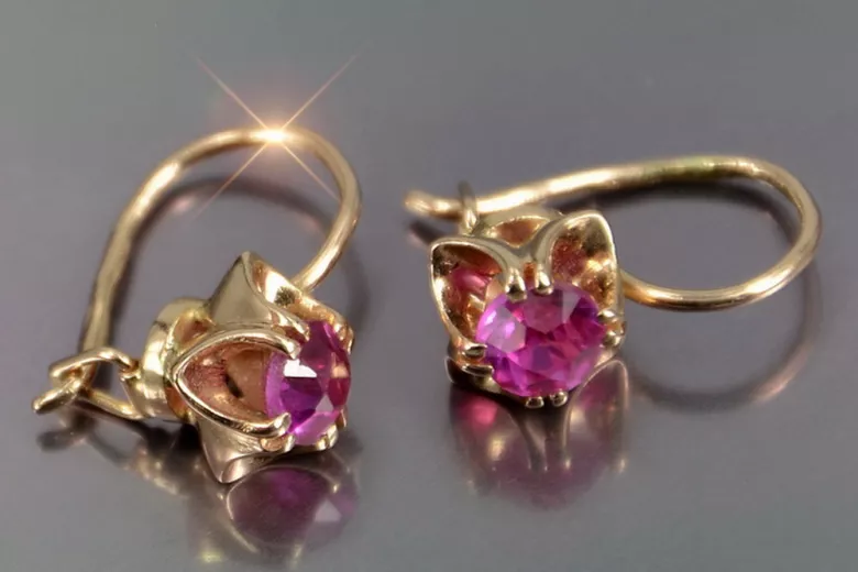 Vintage rose pink 14k 585 gold earrings vec184 alexandrite ruby emerald sapphire ...