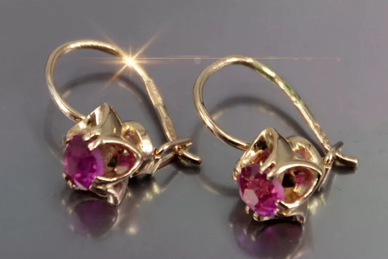 Ruso soviético rosa rosa 14k 585 pendientes de oro vec184 alejandrita rubí esmeralda zafiro ...