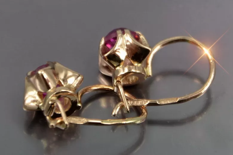 Boucles d’oreilles en or rose soviétique russe 14k 585 vec184 alexandrite rubis émeraude saphir ...