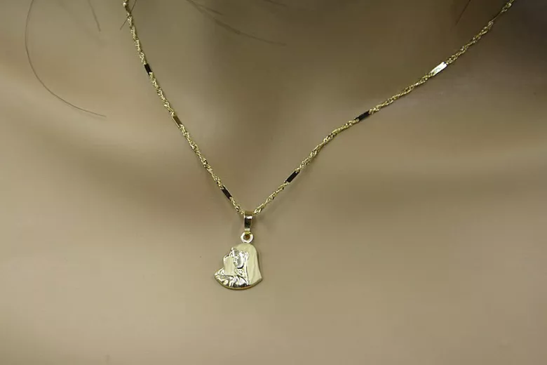 Médaillon de la Mère de Dieu & chaîne en or 14 carats taille diamant