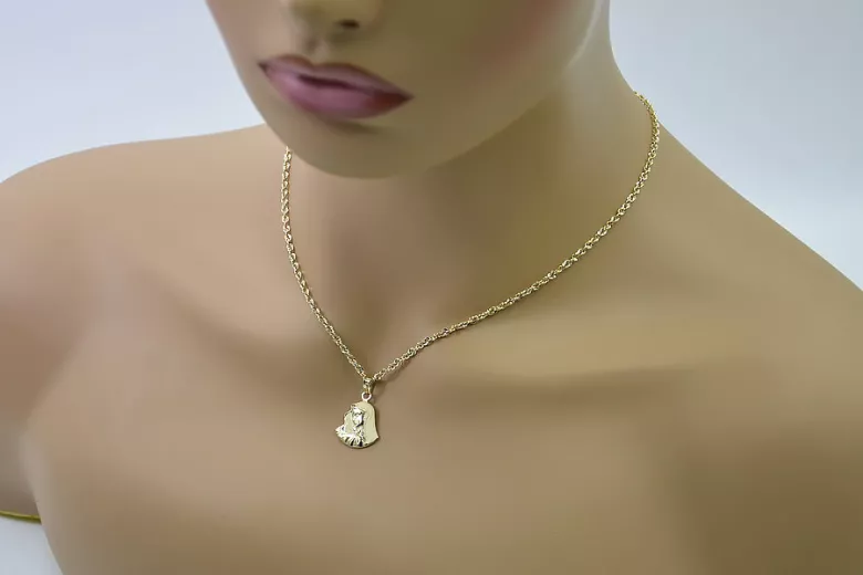 Mother of God medallion & diamond cut 14k gold chain