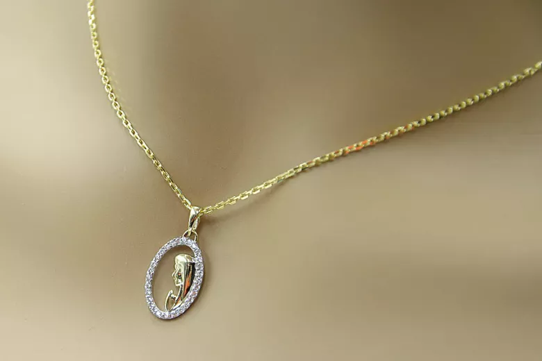 14k gold Mother of God medallion & Anchor chain pm011y&cc003y