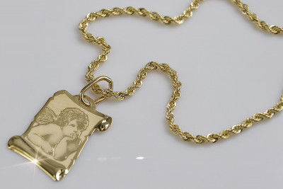 Итальянский желтый 14k золото Ангел медальон и веревочная цепь pm016ycc019y