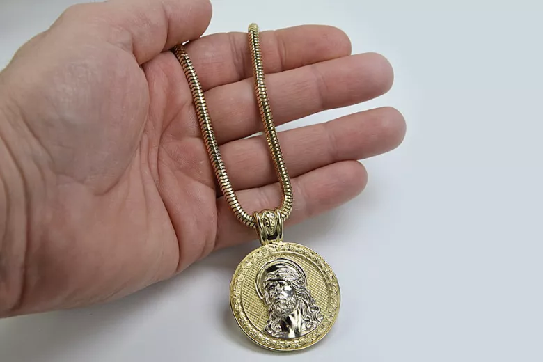 Gold (Silber) Anhänger Jesus & Seil Kette (verschiedene Gewichte)