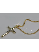 Croix catholique italienne en or jaune 14 carats et chaîne Spiga