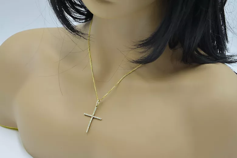 Italienische gelbe 14 Karat Gold Catholic Cross & Spiga Kette ctc011y&cc035y