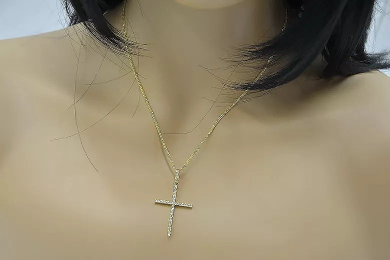 Italian yellow 14k gold Catholic Cross & Spiga chain ctc011y&cc035y