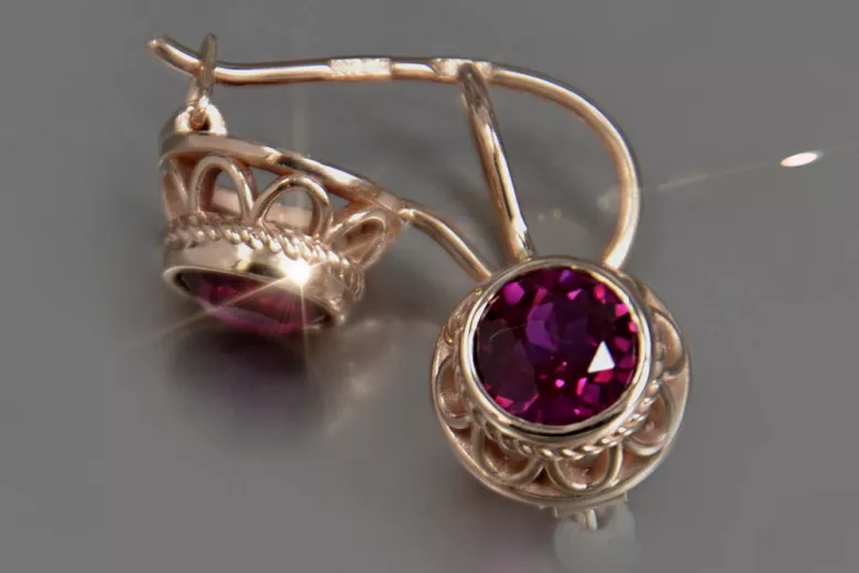 Russe soviétique argent rose or plaqué 925 Alexandrite Rubis Émeraude Saphir Aigue-marine Zircon ... Boucles d’oreilles VEC117RP