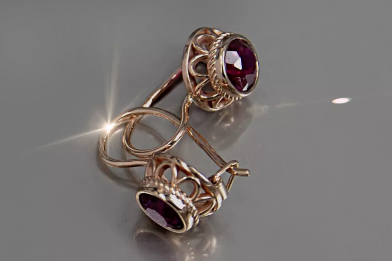 Russe soviétique argent rose or plaqué 925 Alexandrite Rubis Émeraude Saphir Aigue-marine Zircon ... Boucles d’oreilles VEC117RP