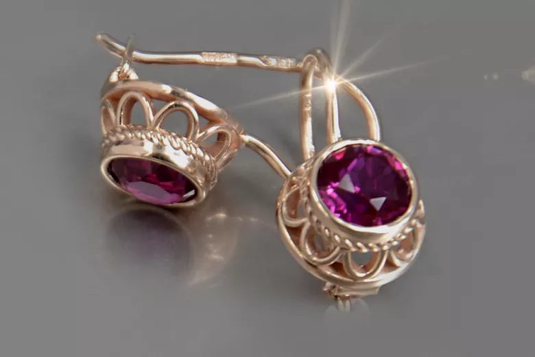 Russe soviétique argent rose or plaqué 925 Alexandrite Rubis Émeraude Saphir Aigue-marine Zircon ... Boucles d’oreilles VEC117RP