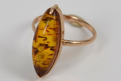 Original Amber Encrusted Vintage 14K 585 Rose Gold Ring vrab002