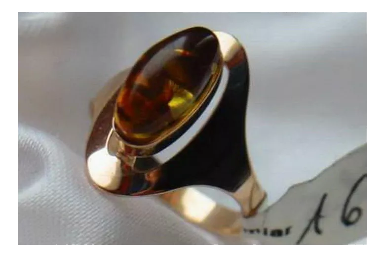 Russian rose Soviet pink USSR red 585 583 gold amber ring vrab007