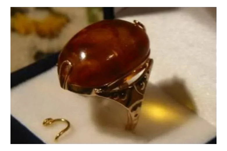 Russian rose Soviet pink USSR red 585 583 gold amber ring vrab011