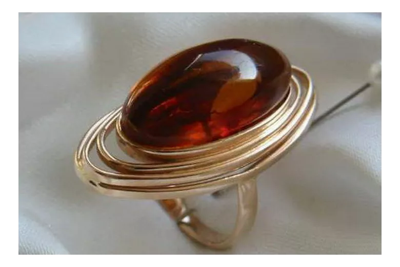 Russian rose Soviet pink USSR red 585 583 gold amber ring vrab012