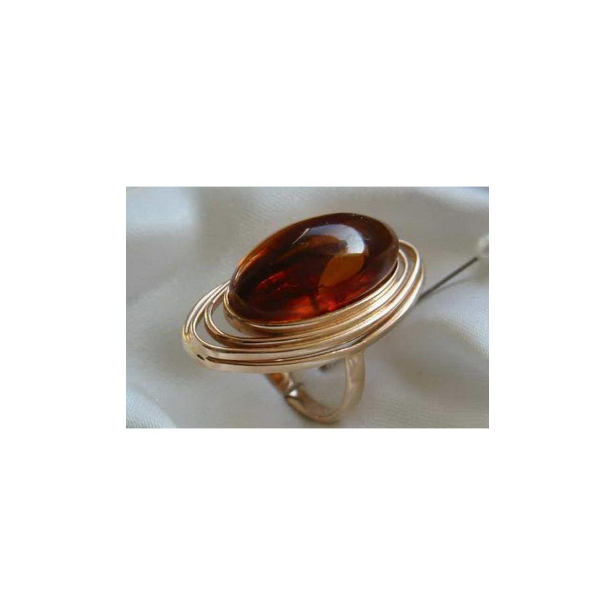 Russian rose Soviet pink USSR red 585 583 gold amber ring vrab012