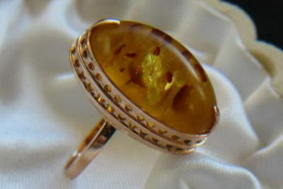 "14K Rose Gold 585 Traditional Vintage Amber Ring" vrab014