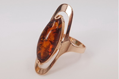 "Antiker Bernstein Ring in 14K 585 Vintage Roségold" vrab016