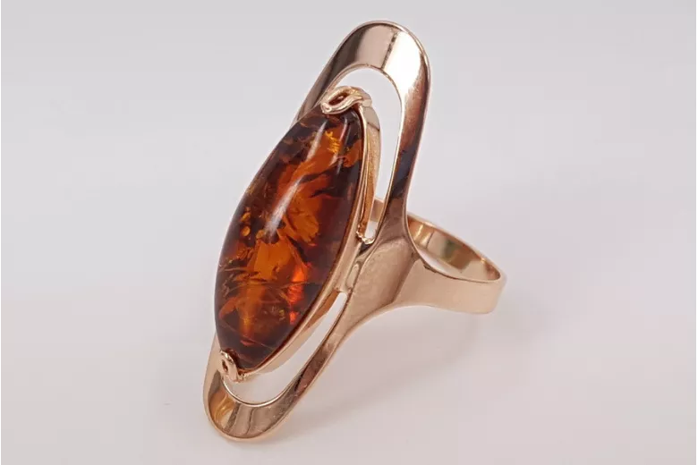 Russian rose Soviet pink USSR red 585 583 gold amber ring vrab016