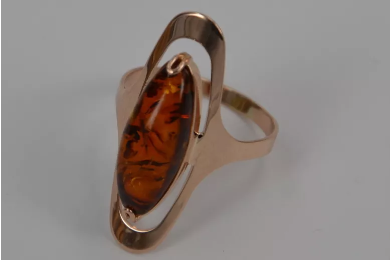 Russian rose Soviet pink USSR red 585 583 gold amber ring vrab016