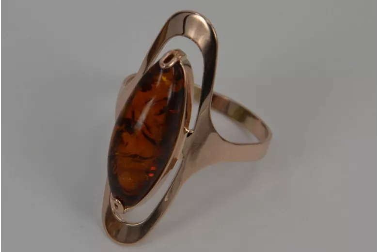 Russian rose Soviet pink USSR red 585 583 gold amber ring vrab016