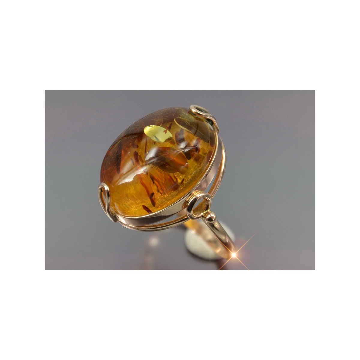 Russian rose Soviet pink USSR red 585 583 gold amber ring vrab017