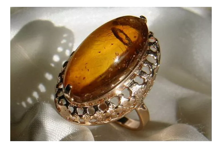 Russian rose Soviet pink USSR red 585 583 gold amber ring vrab022