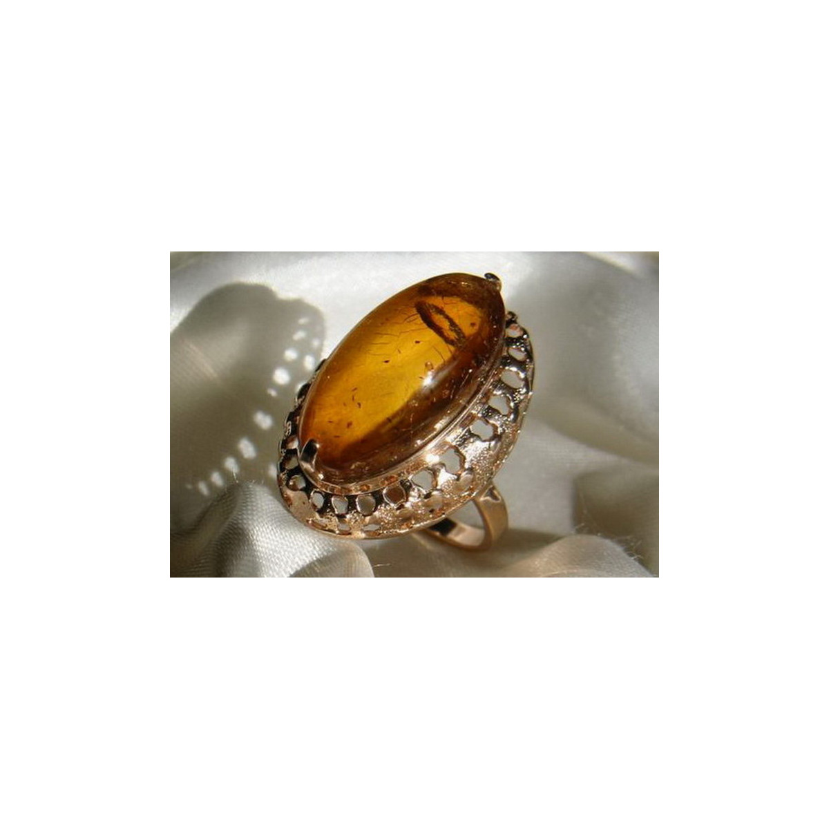 Rosa rusa rosa soviética rojo URSS 585 583 oro anillo ámbar vrab022