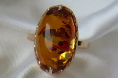 Russian rose Soviet pink USSR red 585 583 gold amber ring vrab028