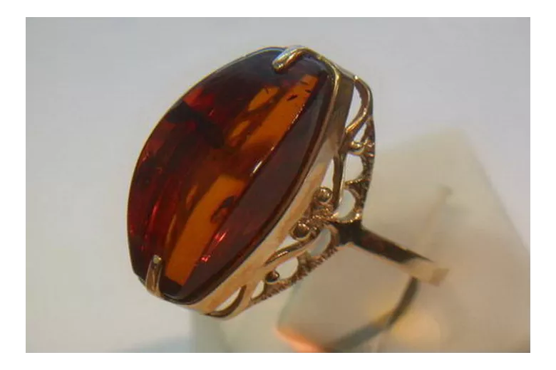 Russian rose Soviet pink USSR red 585 583 gold amber ring vrab031