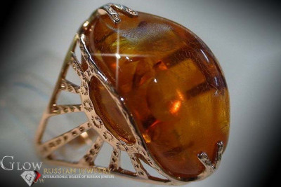 "Genuine Amber Stone Encased in Vintage 14K Rose Gold Ring" vrab034