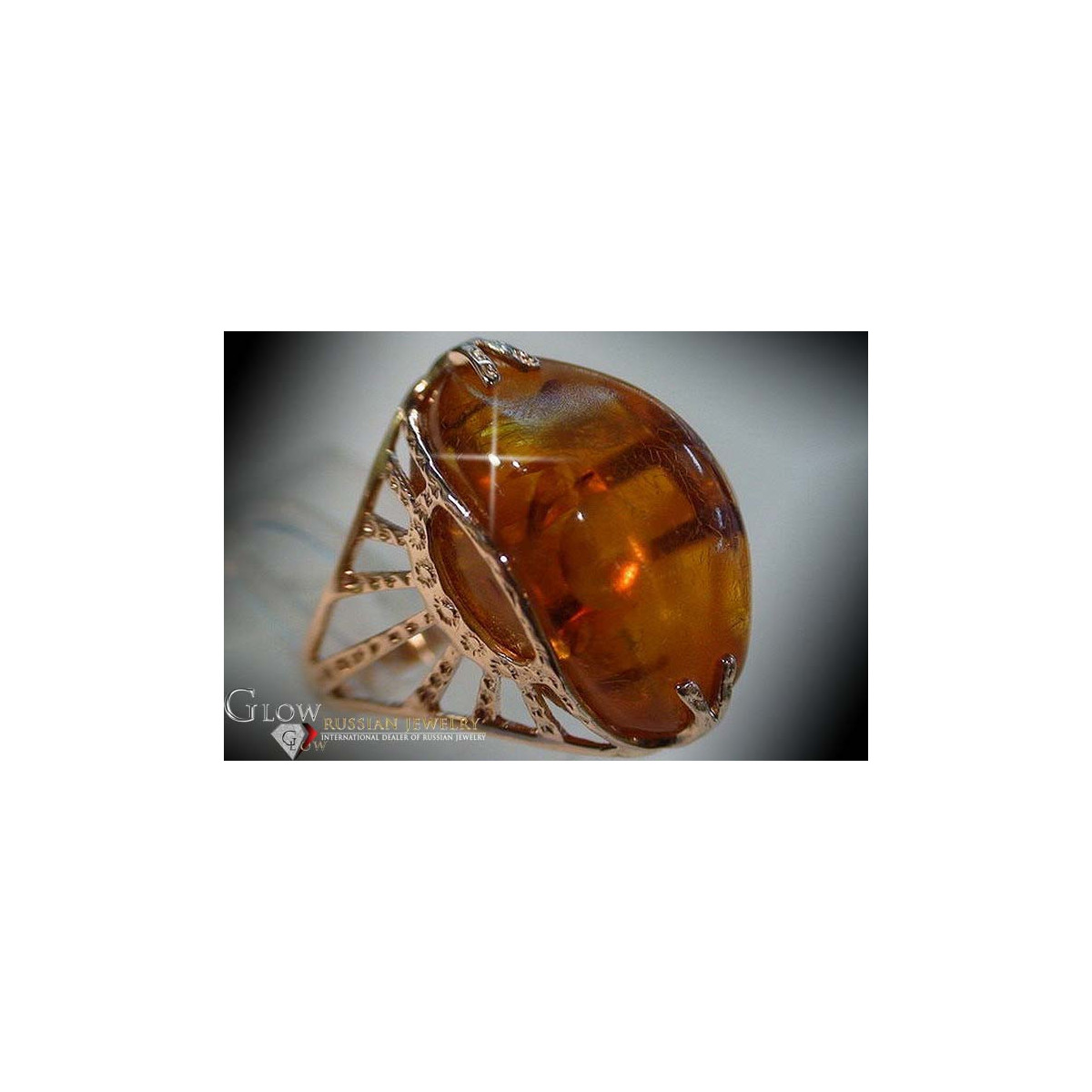 Russian rose Soviet pink USSR red 585 583 gold amber ring vrab034