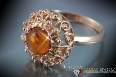 "Unique 14k 585 Rose Gold Amber Ring - Antique Vintage Style" vrab036