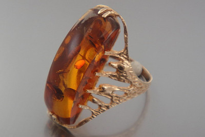 "Magnifique Bague Ambre Dorée avec Or Rose 14 Carats, Style Vintage" vrab038