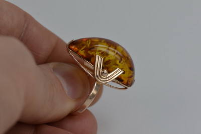 Russian rose Soviet pink USSR red 585 583 gold amber ring vrab040