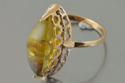 "Anillo Único de Ámbar y Oro Rosa Clásico de 14k" vrab043