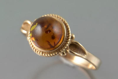 "Timeless Amber Elegance: 14k Vintage Rose Gold Ring" vrab044