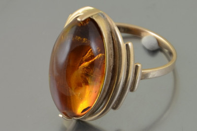 "Original Amber Centre Vintage Rose 14K Gold Ring" vrab045