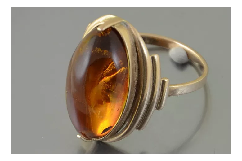 Russian rose Soviet pink USSR red 585 583 gold amber ring vrab045