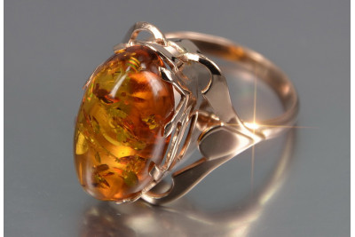 Bague en Ambre, Or Rose 14 carats, Design Vintage d'origine vrab048