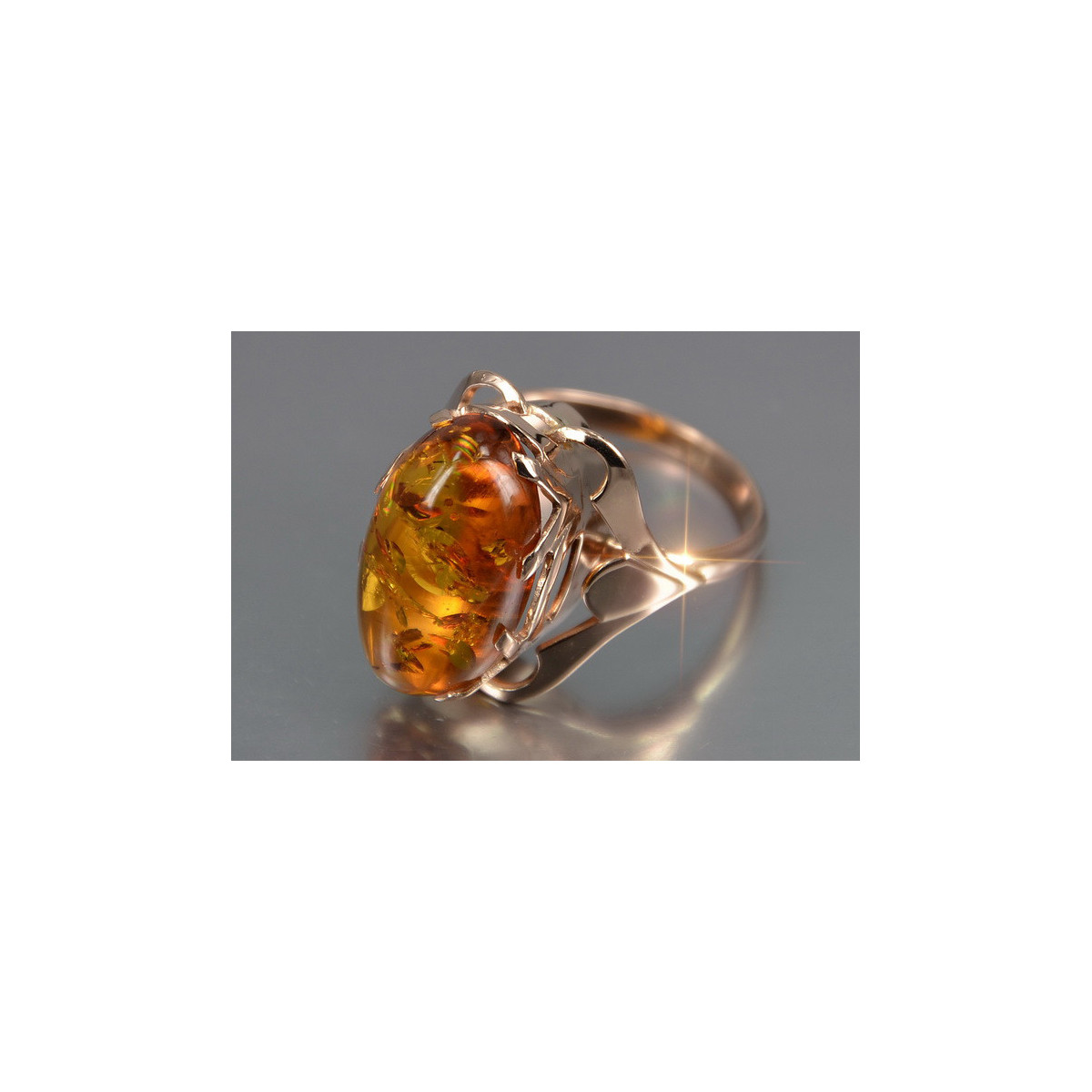 Rose russe rose soviétique rouge URSS 585 583 bague ambre or vrab048