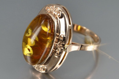 Russian rose Soviet pink USSR red 585 583 gold amber ring vrab049